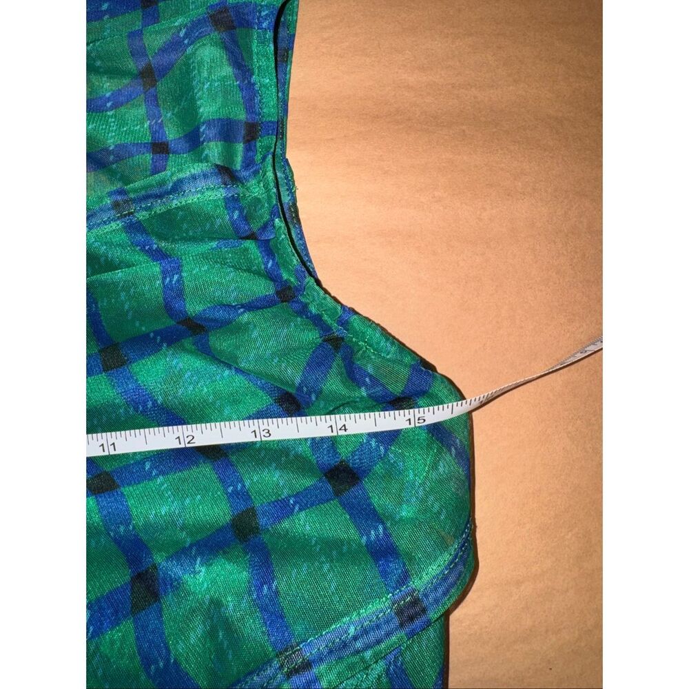Simon Miller Sz M Kinny Ruched Plaid Mesh Midi Dress Anthropologie Green Blue - Picture 7 of 12